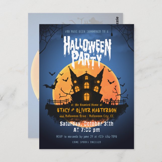 Haunted House Bats Graveyard Halloween Invitation Postcard (Front/Back)