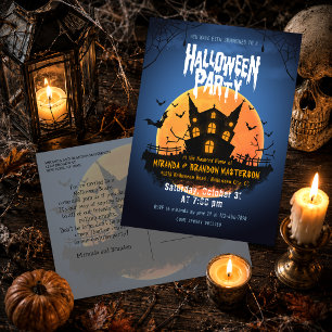Haunted House Bats Graveyard Halloween Invitation Postcard