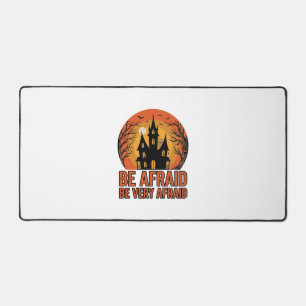 Haunted House Be Afraid Vintage Halloween Design_1 Desk Mat