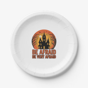Haunted House Be Afraid Vintage Halloween Design_1 Paper Plate