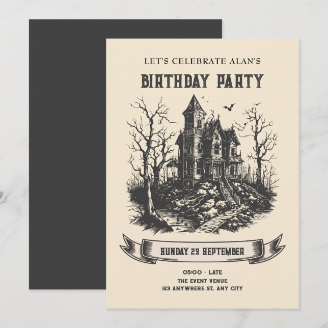 Haunted house birthday invitation (Front/Back)