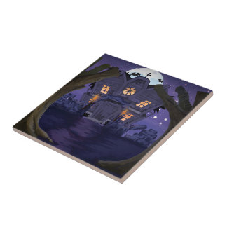 haunted house cartoon tile
