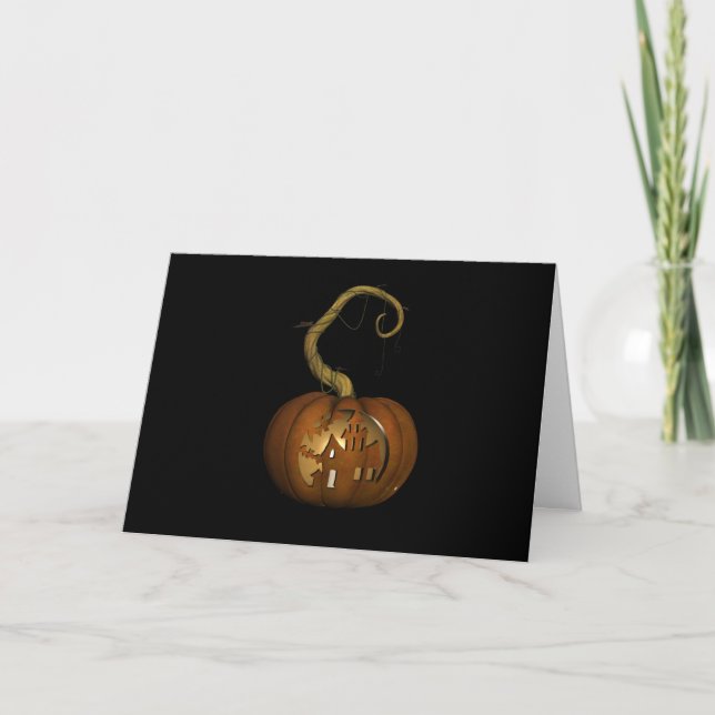 Haunted House Carved Pumpkin Halloween Card (Front)
