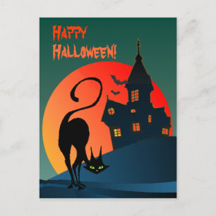 HAUNTED HOUSE & CAT by SHARON SHARPE Postcard