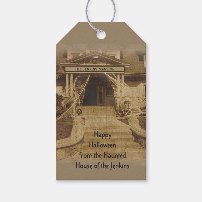 Haunted House (customisable) Halloween Gift Tags (Front)