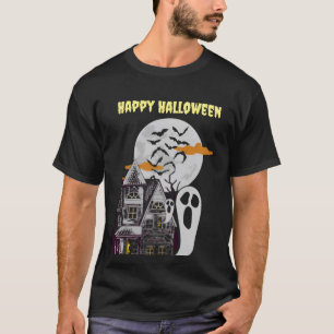 Haunted House & Flying Bats Halloween T-Shirt