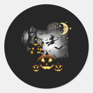 Haunted House  - Flying Witch - Jack o Lantern  Classic Round Sticker