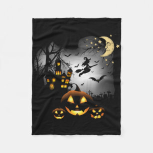 Haunted House - Flying Witch - Jack O Lantern  Fleece Blanket