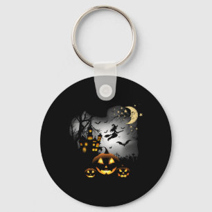 Haunted House - Flying Witch - Jack O Lantern  Key Ring