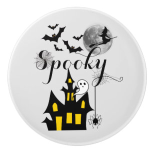 Haunted House Flying Witch Spooky Halloween Ceramic Knob