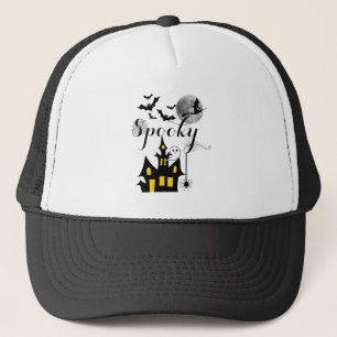 Haunted House Flying Witch Spooky Halloween Trucker Hat
