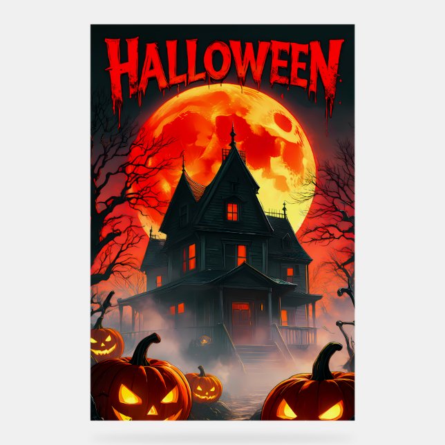 Haunted House Full Moon Acrylic Sign (Front)