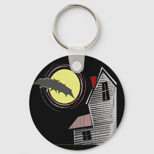 Haunted House Full Moon and Bat Key Ring