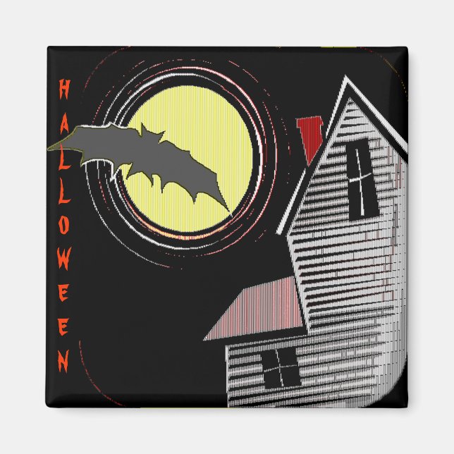 Haunted House Full Moon and Bat Magnet (Front)