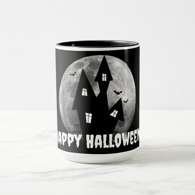 Haunted House, Full Moon and Bats Mug (Center)