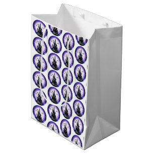 Haunted House Full Moon Bats Happy Halloween Medium Gift Bag