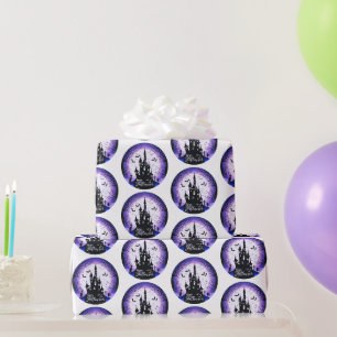 Haunted House Full Moon Bats Happy Halloween Wrapping Paper