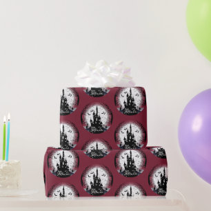 Haunted House Full Moon Bats Happy Halloween Wrapping Paper