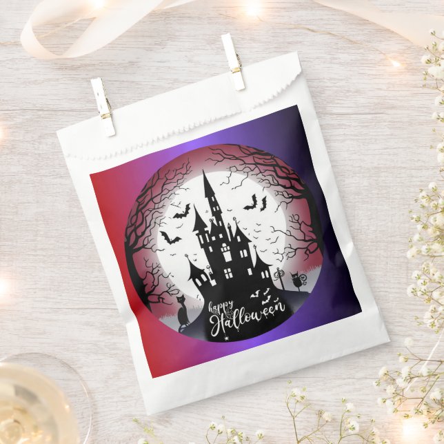 Haunted House Full Moon Happy Halloween Favour Bags (Clipped)