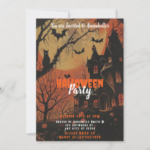 Haunted House Full Moon Pumpkins Halloween Party Invitation