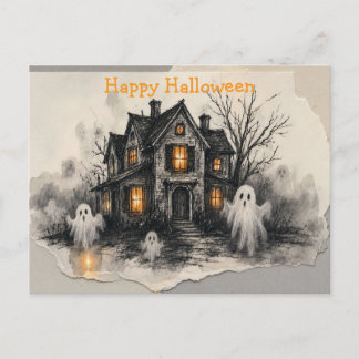 “Haunted House Ghost Glow Halloween Art” Postcard