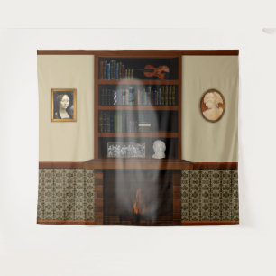 Haunted House Ghost Library Halloween Tapestry