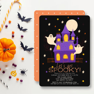Haunted House Ghosts Black Halloween Party Invitation