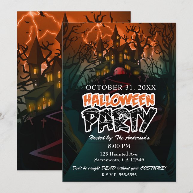 Haunted House Graveyard Halloween Party Invitation (Front/Back)