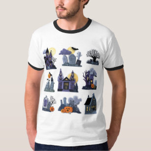 Haunted House & Graveyard Halloween T-Shirt
