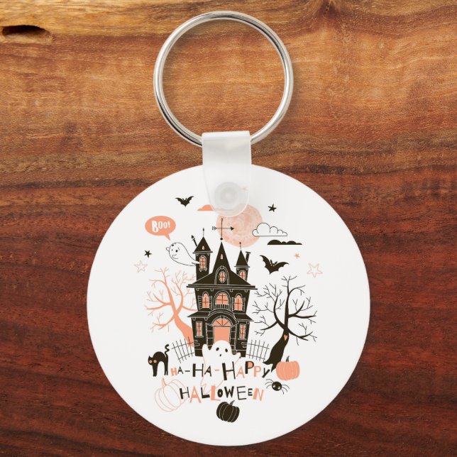 Haunted House "Ha Ha Happy Halloween" Key Ring (Back)