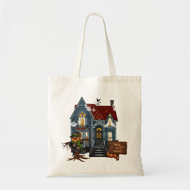 Haunted House Halloween Candy Tote Bag (Front)
