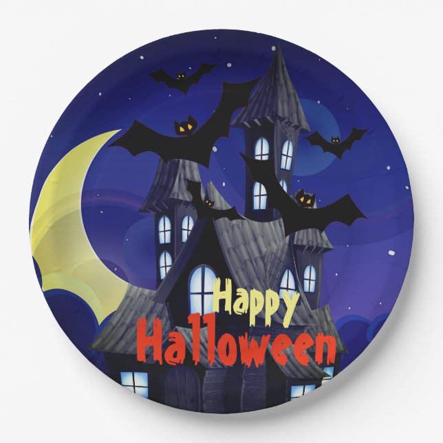 Haunted House Halloween Custom Paper Plates (Front)