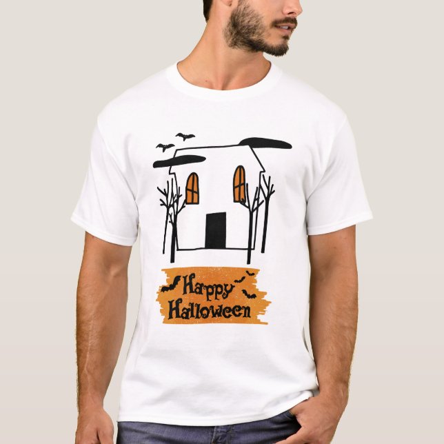 Haunted House Halloween Cute Doodle T-Shirt (Front)