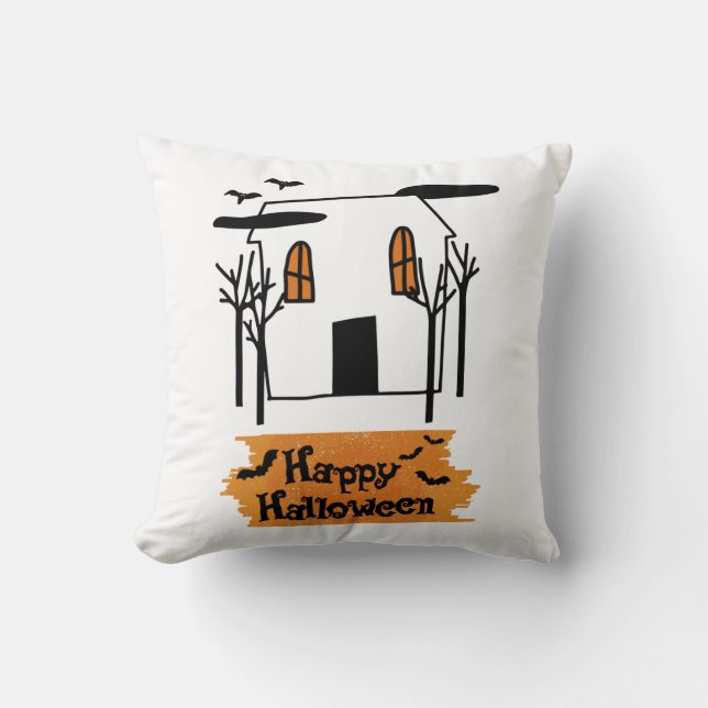 Haunted House Halloween Cute Doodle T-Shirt Cushion (Front)