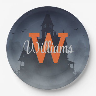Haunted House Halloween Decor Custom Monogram Paper Plate