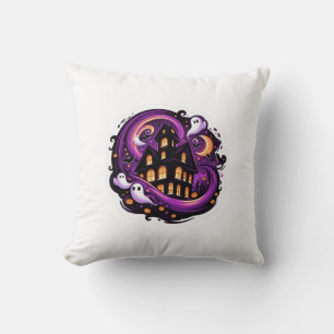 Haunted House Halloween Ghosts, Pumpkins & Bats  Cushion