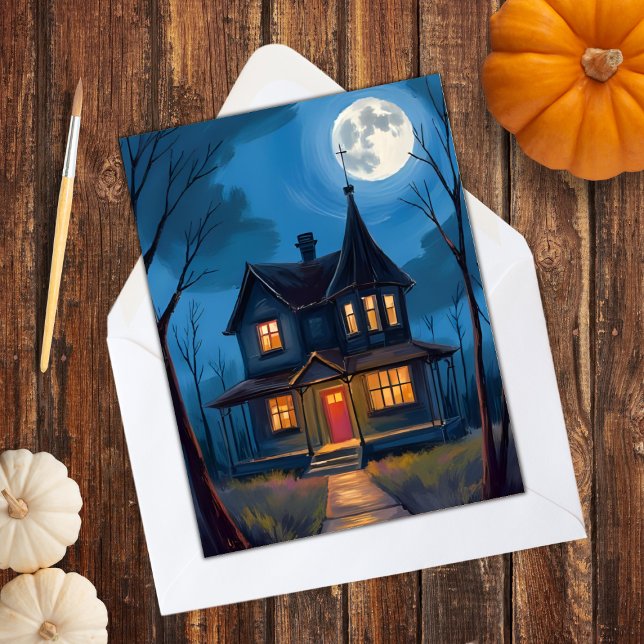 Haunted House Halloween Hand-Painted Holiday Card (Creator Uploaded)