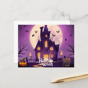 haunted house halloween holiday postcard