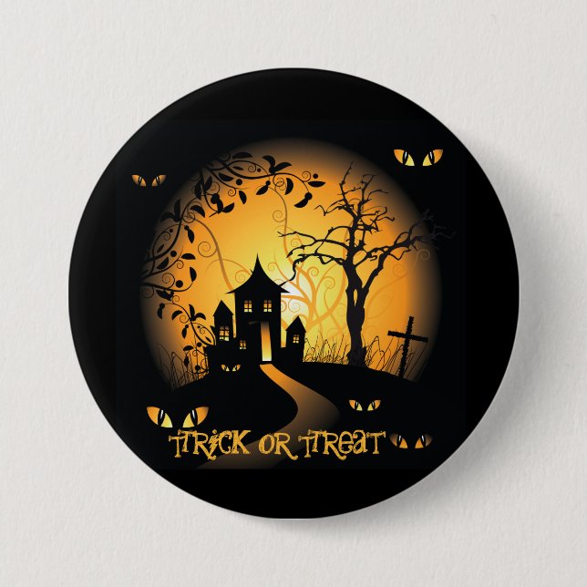 Haunted House Halloween Large, 3 Inch Round Button (Front)