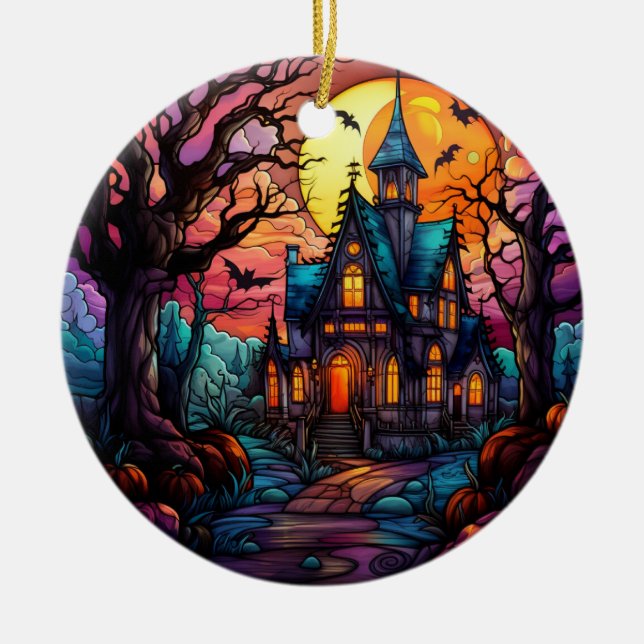 Haunted House Halloween Ornament - Stained Glass  (Front)