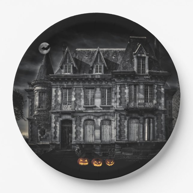 Haunted House Halloween Paper Plate (Front)