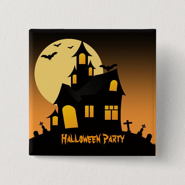 Haunted House Halloween Party Button (Front)