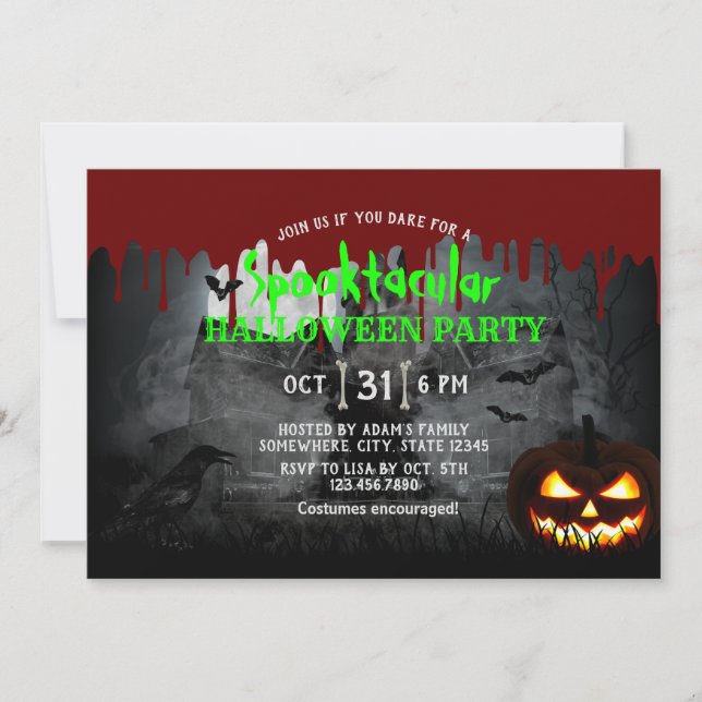 Haunted House Halloween Party Creepy Pumpkin Invitation (Front)