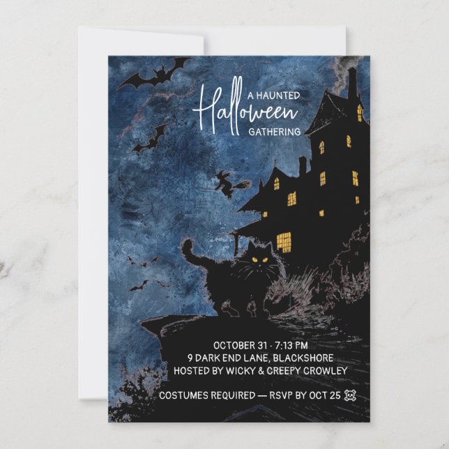 Haunted House Halloween Party Invitation – Blue (Front)