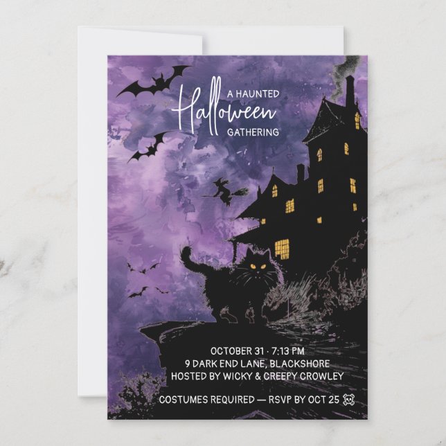 Haunted House Halloween Party Invitation – Purple (Front)