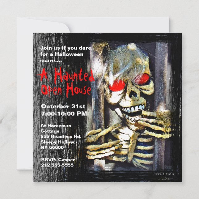Haunted House Halloween Party Invitation Skeleton (Front)