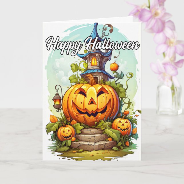 Haunted House & Halloween Pumpkin Card (Orchid)