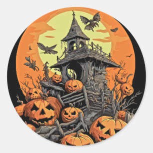 Haunted House Halloween Pumpkin Patch Classic Round Sticker