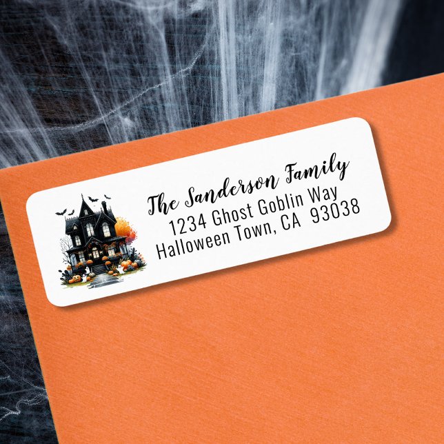 Haunted House Halloween Return Address (Haunted House Halloween Party Label)