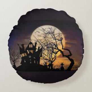 Haunted House Halloween Round Accent Pillow